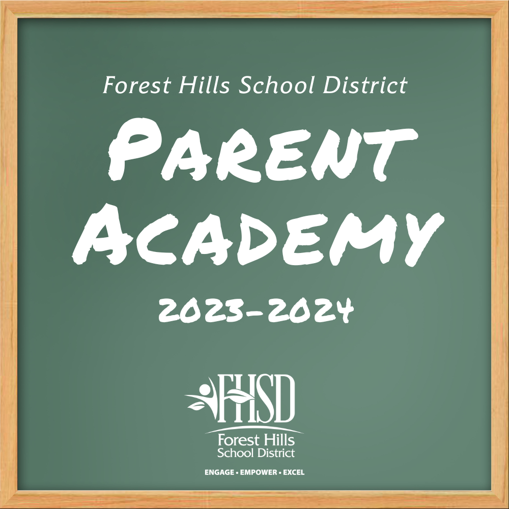 Chalkboard graphic that says FHSD Parent Academy 2023-2024